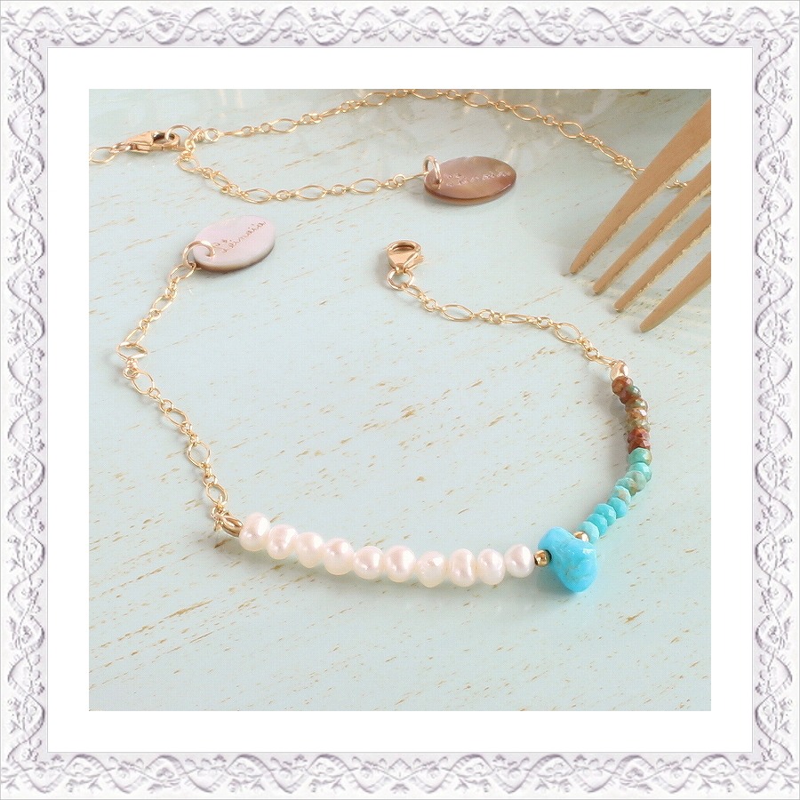画像1: Turquoise & Pearl Gradation Bracelet (1)